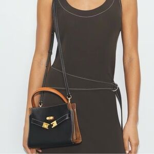 Tory Burch Petite Lee Radziwill Black Mini Bag with Gold Accents